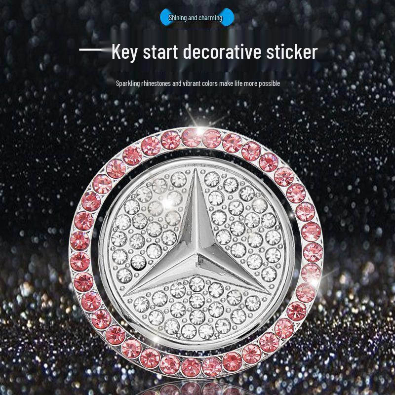 Car Modification Diamond Switch Button: Crystal One-Key Start Decorative Sticker & Protective Ring