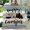 Cozy Flannel Throw Blanket Featuring a Happy Camper Design, Machine Washable, Crafted with Quilted Details, Digitally Printed, V