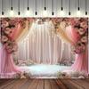 Rideaux de fond floraux roses romantiques en polyester, décorations de photobooth pour enterrements de vie de jeune fille, rendez-vous et mariages.