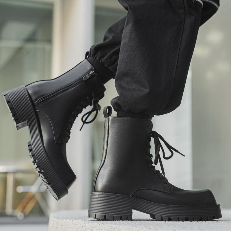 Martin boots men's British style 2024 new thick-soled thin Martin boots black spring and autumn tooling boots men's 8119-J