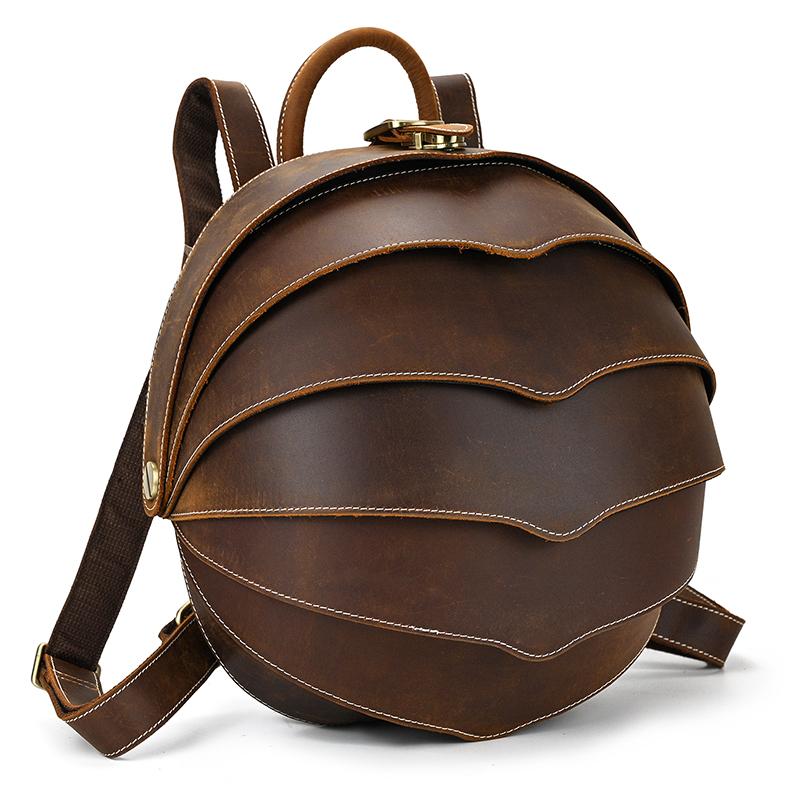 Handmade vintage leather backpack unique design beetles style bagpacks men women unisex fashion backpacks 2026 summer new