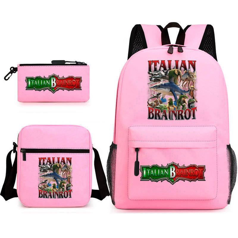 Abstract Foreign Shanhaijing Schoolbag Tongtongsahur Cartoon Primary School Student Backpack Three-piece Set D