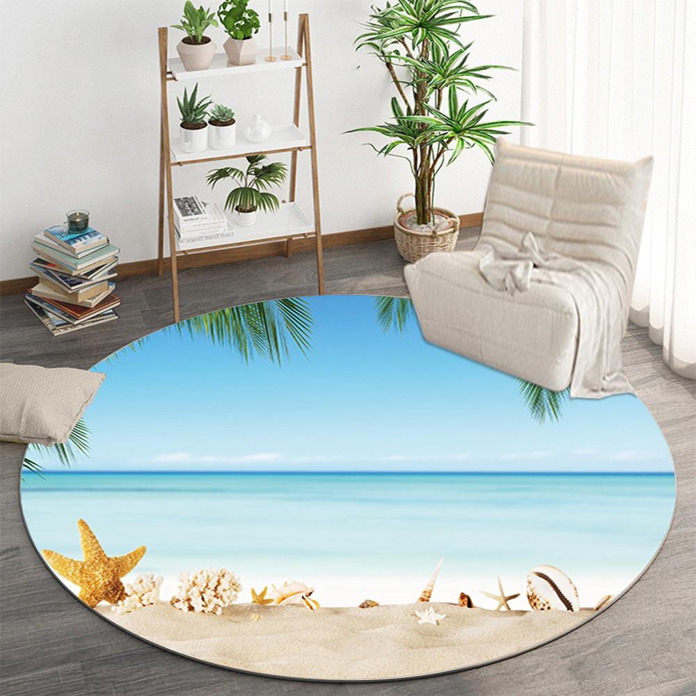 Luxury Beach Scenic Seaside Pattern Round Shape Floor Mats Kitchen Hallway Runner Rug Bedroom Living Room Soft Carpet Non-slip Area Rug