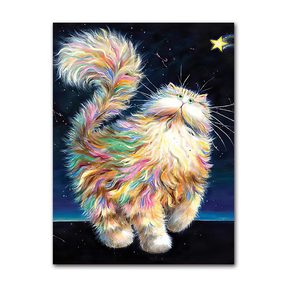 Abstract Longhair Cat Oil Painting On Canvas Cute Kitty Posters and Prints Animal Wall Art Pictures for Living Room Home Decor