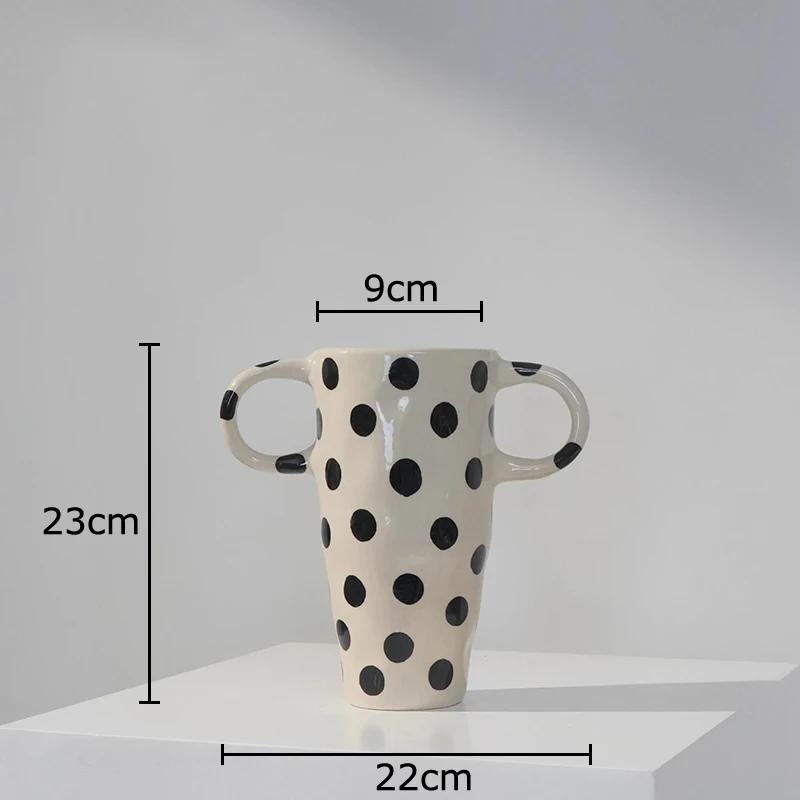 Schwarzes Punktmuster Keramikvase Pflanzgefäße Tischdekoration Blumengesteck Schwarzer Punkt Blumenvasen Raum Ästhetische Deko