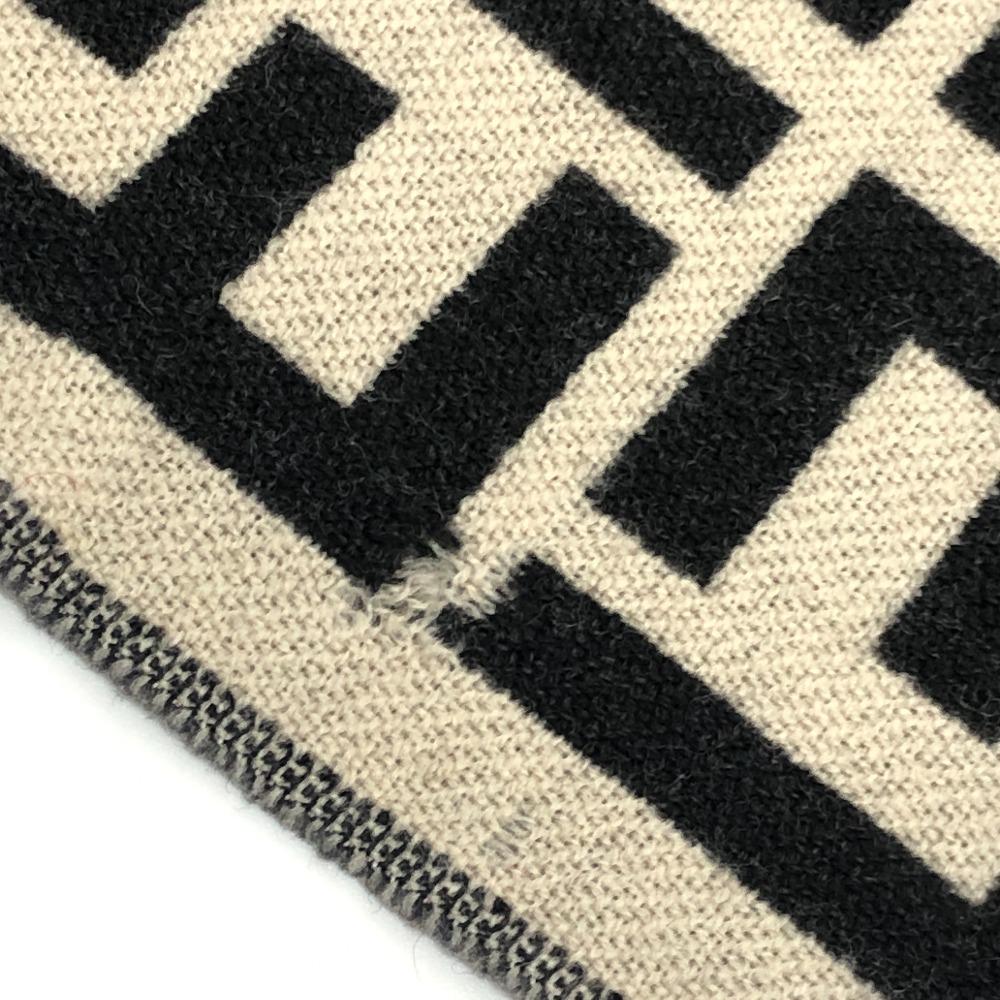 FENDI Zucca pattern Reversible Stole/Shawl Scarf wool Black/Beige