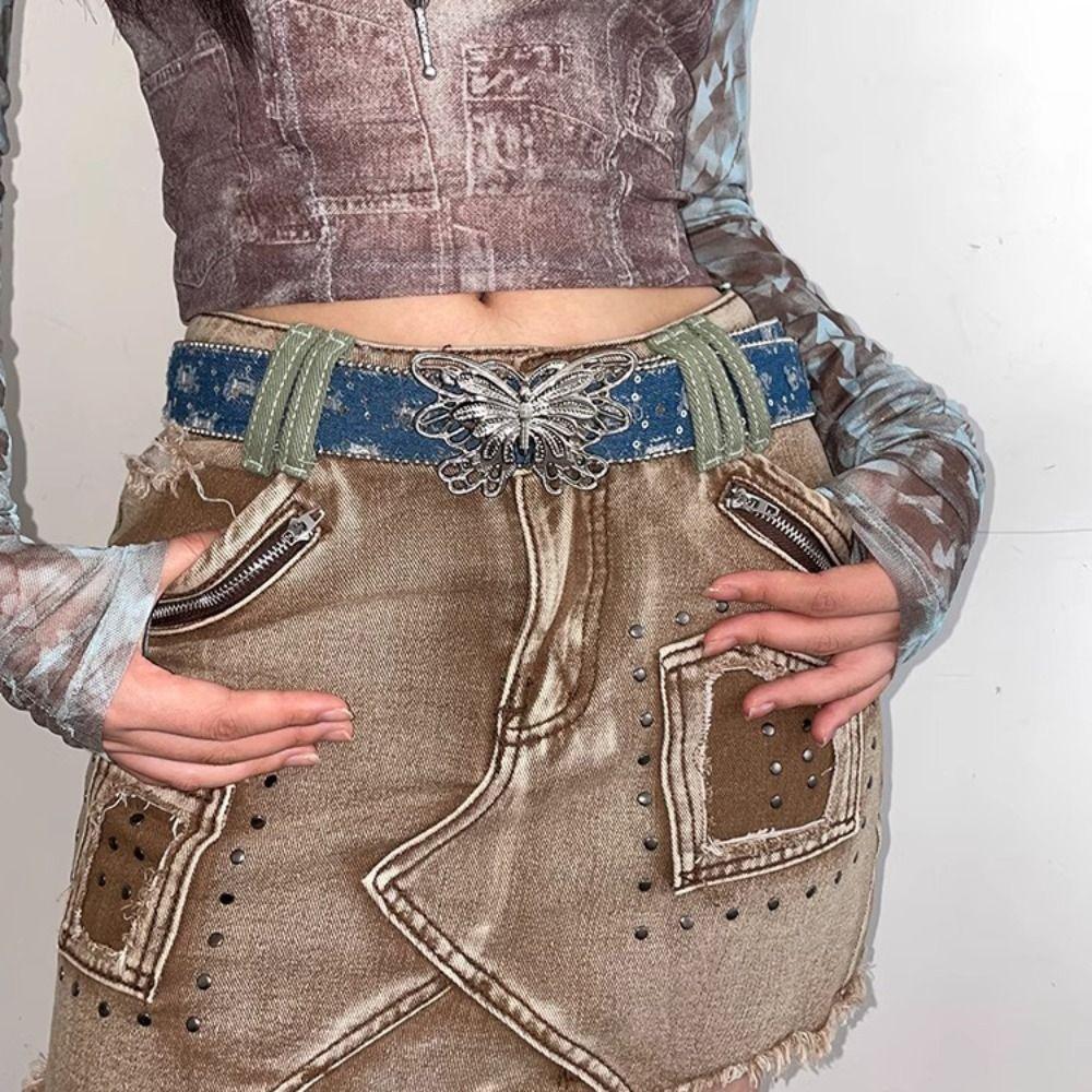 Metal Buckle Butterfly Buckle Waist Belt Sweet Women's Waist Belt Casual Y2k Jeans Belt Daily