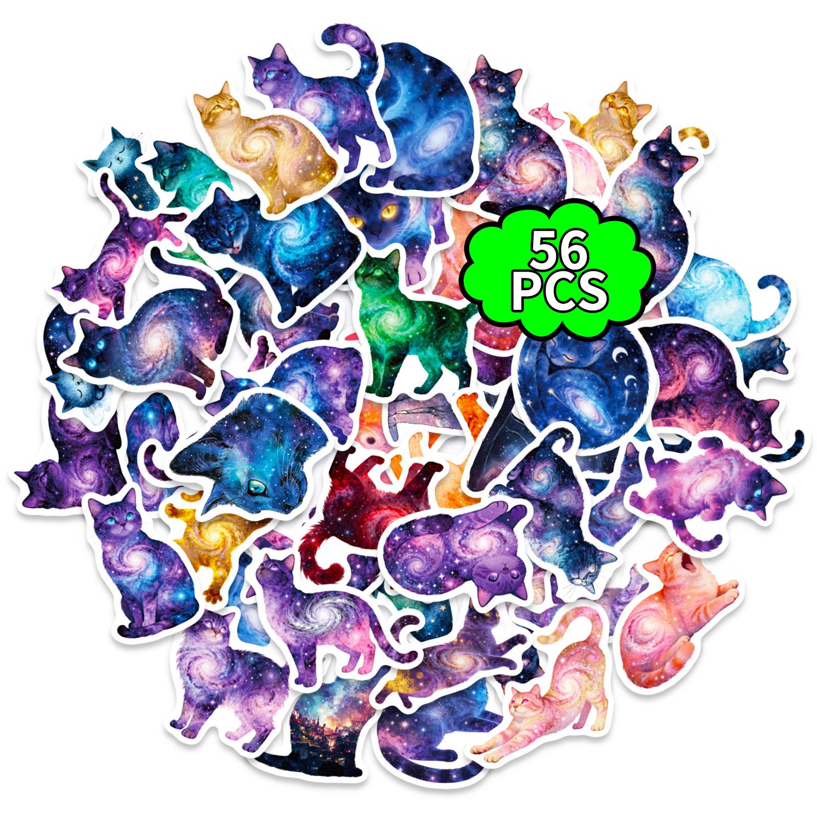 56 Starry Sky Cat Graffiti Stickers Cosmic Cat Colorful Cute Cat Creative Sticker Batch