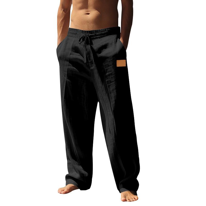 American Style Men's Lace-up Beach Breathable Cotton Linen Loose Casual Sports Trousers Men