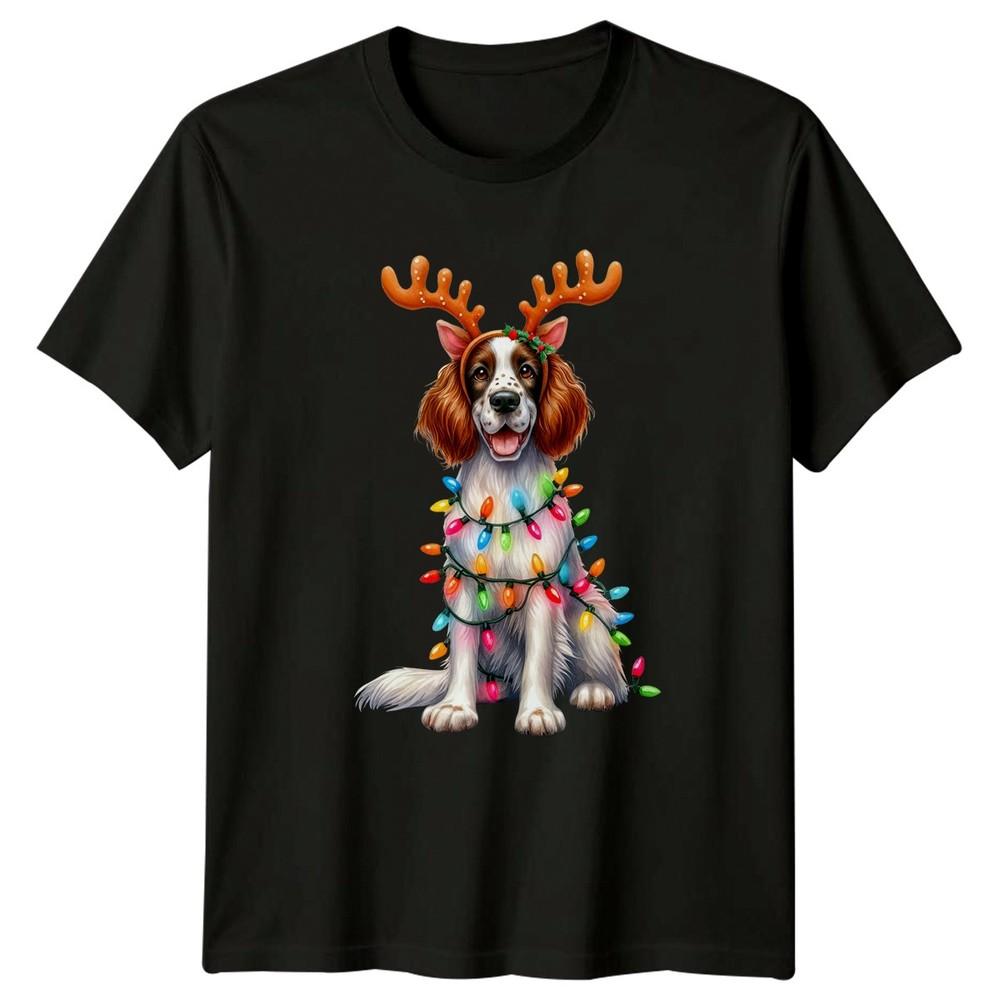 Christmas Dog Antlers Lights Unisexs TShirt Unisexs Tee Festive Graphic Top