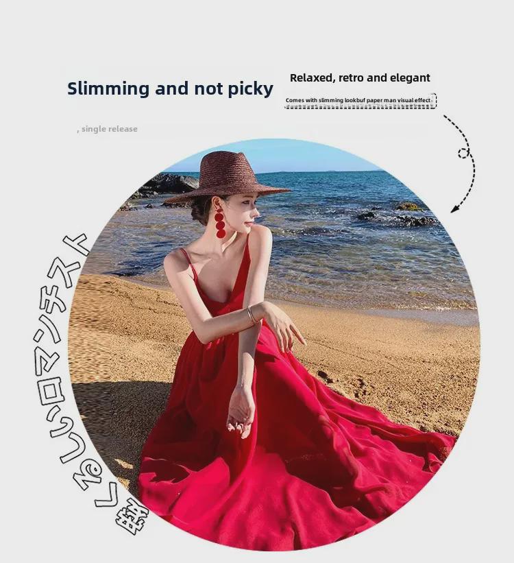 Elegant Red Fairy Beach Dress: Long, Backless, Sanya Travel Skirt