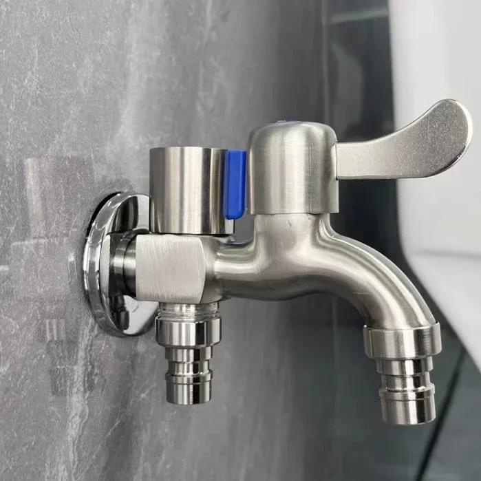 Edelstahl Wasserhahn Doppelauslass Doppelsteuerung Wasserhahn Eins in Zwei Aus Wasserhahn 1/2" Bidetarmaturen Badezimmerzubehör