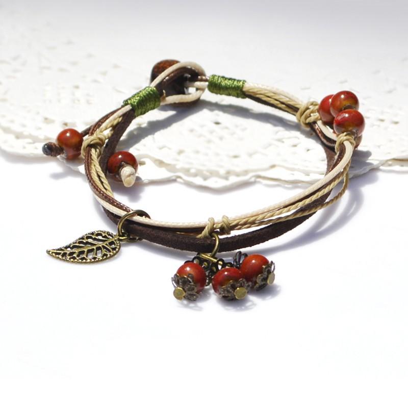 

Ретро вишневый браслет керамическая цветочная глазурь браслет с листом женская мода этнический стиль универсальные аксессуары