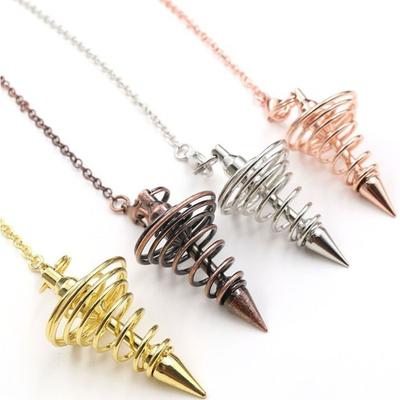 Vintage Spiral Metal Pendulum, a Divination Tool with a Chain, Used for Meditation and Divination.