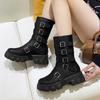 Fashion Women Shoes High Quality Zipper Women's Boots Autumn Round Toe Solid Middle Tube Platform Chunky Heels Large Size Fashion Boots