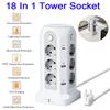 18 IN 1 Multi-socket Power Strip with 12 Outlet 4 USB 2 Type C 4 Switches Tower Socket Surge Protection 5M Extension Cord