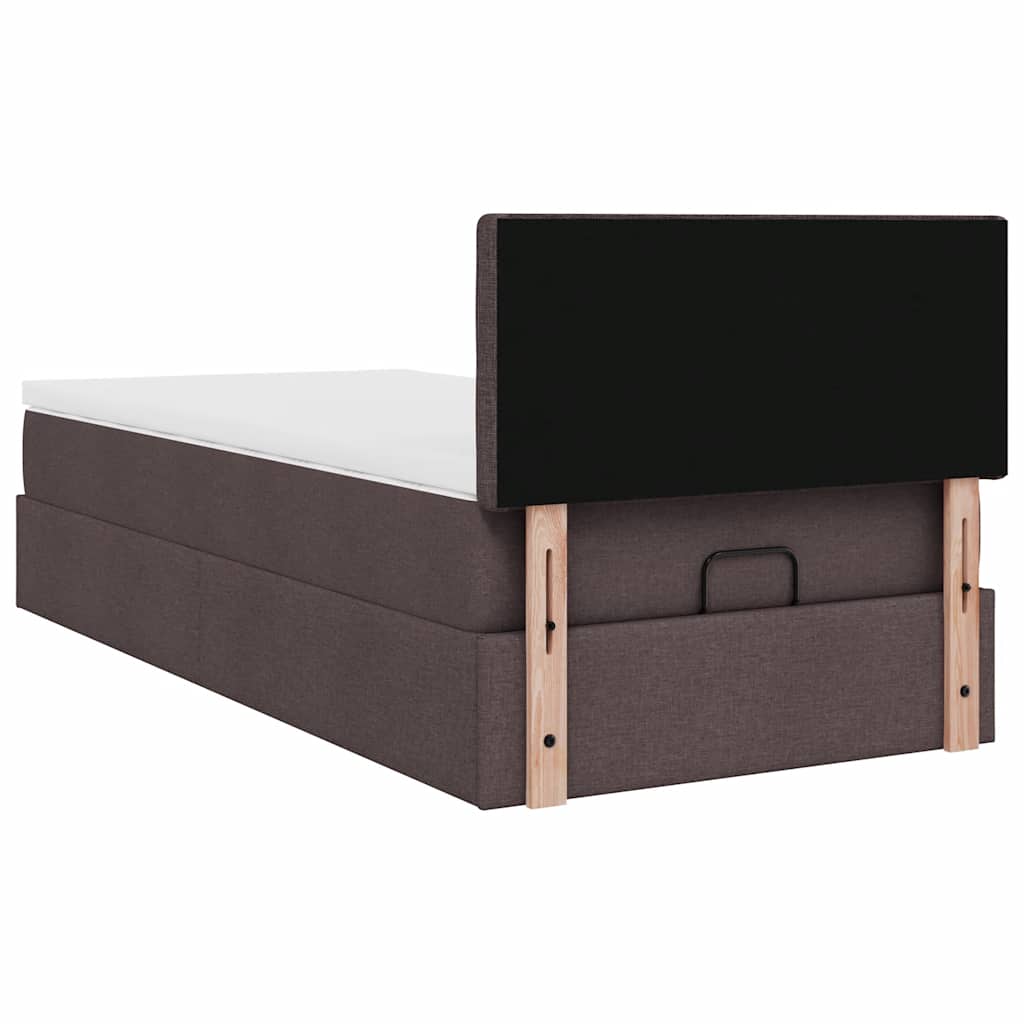 Ottoman Bed with Mattress Dark Brown 90 x 190 cm Fabric