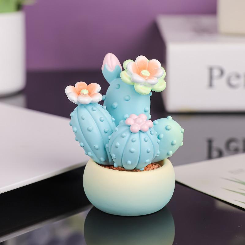 Dreamy Cactus Simulation Potted Plant Resin Handicraft Gift, Fresh and Clean Home Decoration, Car Decoration