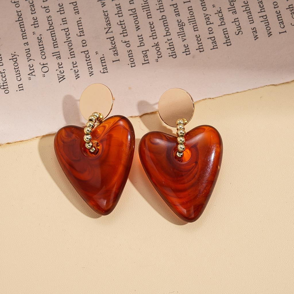 Acrylic smudge round love flower silver needle earrings melad feeling earrings