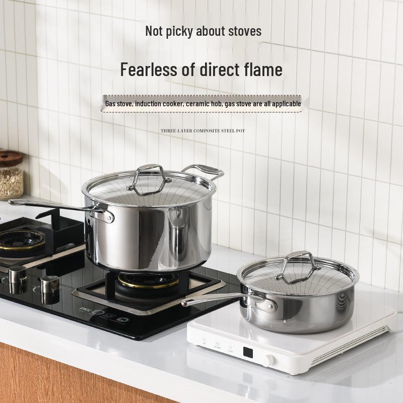 304 Stainless Steel Three-Ply Saucepan with Single Handle for Induction, Ideal for Baby Food, Noodles, and Household Cooking.