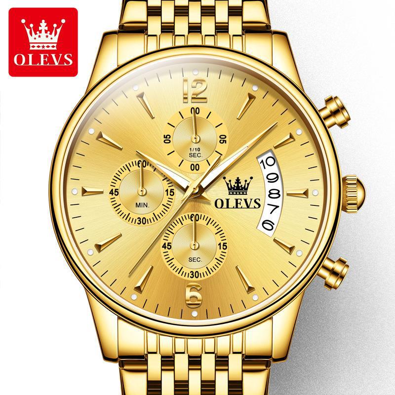 OLEVS Men's Watches Waterproof Luminous Sport Watch Chronograph Multifunction Business Fashion Gold Men's Quartz Watch