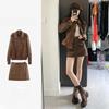 Women's Retro PU Leather Faux Sheepskin Motorcycle Jacket and Fashion Short Skirt Two-Piece Set (Spring/Autumn 2023)