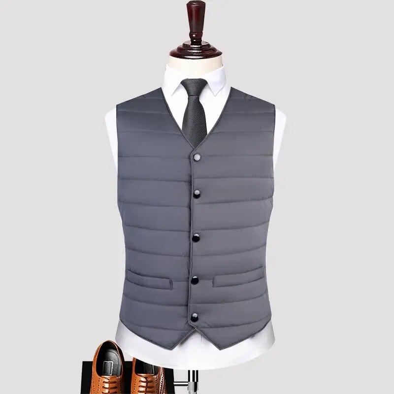 Toamnă iarnă puf bumbac bărbați haină vestă cardigane cu butoane la modă se îngroașă caldă solidă cu decolteu în V ocazional versatil jachete fără mâneci