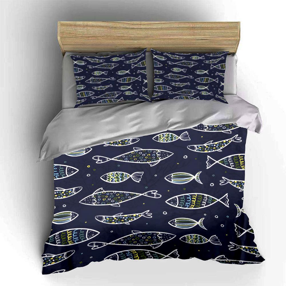 Colorful Fish Pattern Design Bedding Duvet Cover Set (1*Duvet Cover 2*Pillowcases, without duvet insert)