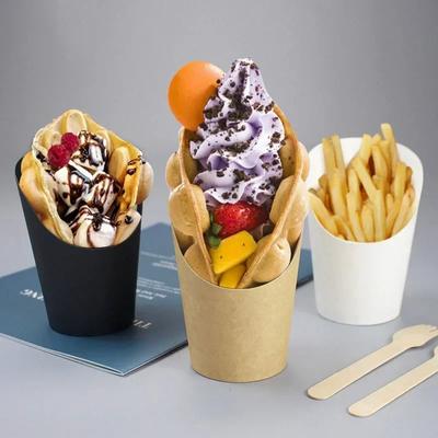 25/50Pcs Egg Cup Slanted Cup Disposable Kraft Paper French Fries Holder Snack Potato Chips Dessert Baking Box Party Supplies