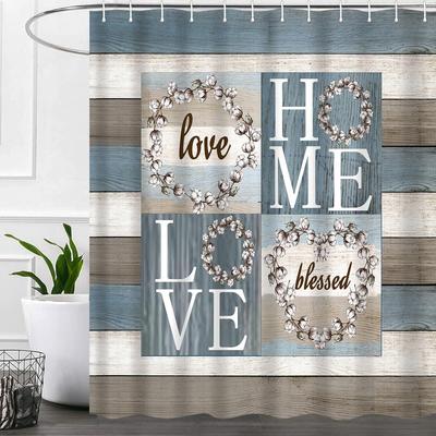 Rustic Floral Shower Curtain 72x72, Farmhouse Vintage Wood Plank Bathroom Decor, Waterproof Fabric Curtain with 12 Hooks