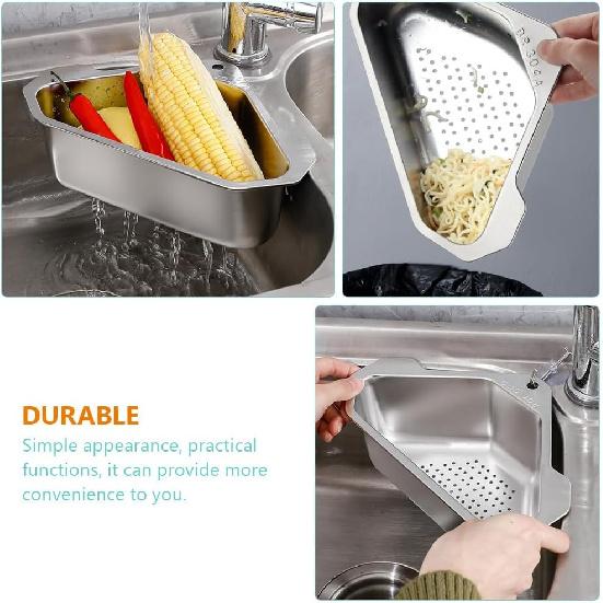 Triangle Drain Basket: Triangle Filter Basket - Stainless Steel Sink Basket - Kitchen Sink Sponge Holder Strainer Fruits Washing Basket Refrigerator