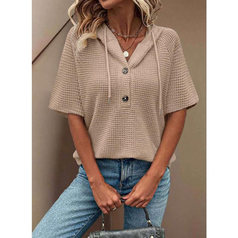 DICFY Women's Fashion Casual Summer Spring V-Neck Short Sleeve Blouses & Shirts