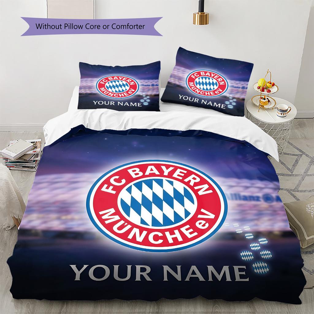 Custom Name FC Bayern München Pattern Bedding Quilt Set Home Decoration Gift (1 * duvet cover + 2 * pillowcase without core)