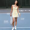 Casual Sports Dress Set Piece: Color-Blocking Tennis Dress with Bra Pads, Thin Shoulder Straps, Back Cut-Out, and No-See-Through Coverage