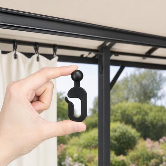 50/100Pcs Plastic Gazebo Curtain Hook, Heavy Duty Mosquito Netting Hook, Black Curtain Track Hooks for Outdoor Hotel, Gazebo