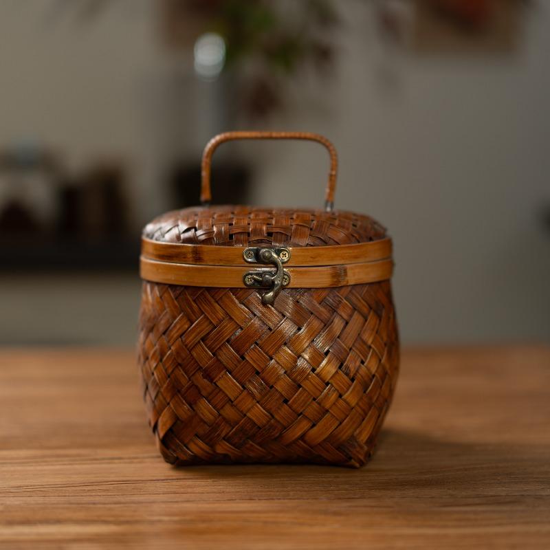 Tung Oil Lacquer Old Storage Retro Bamboo Woven Tea Set Storage Basket Bamboo Woven Basket Tea Set Box Bamboo Products