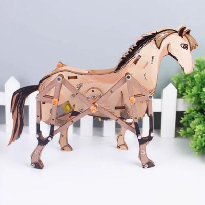 3D Wooden Mechanical Horse DIY Assembly Model Horse Science Puzzle STEM Education Physics Experiment Children's Gift