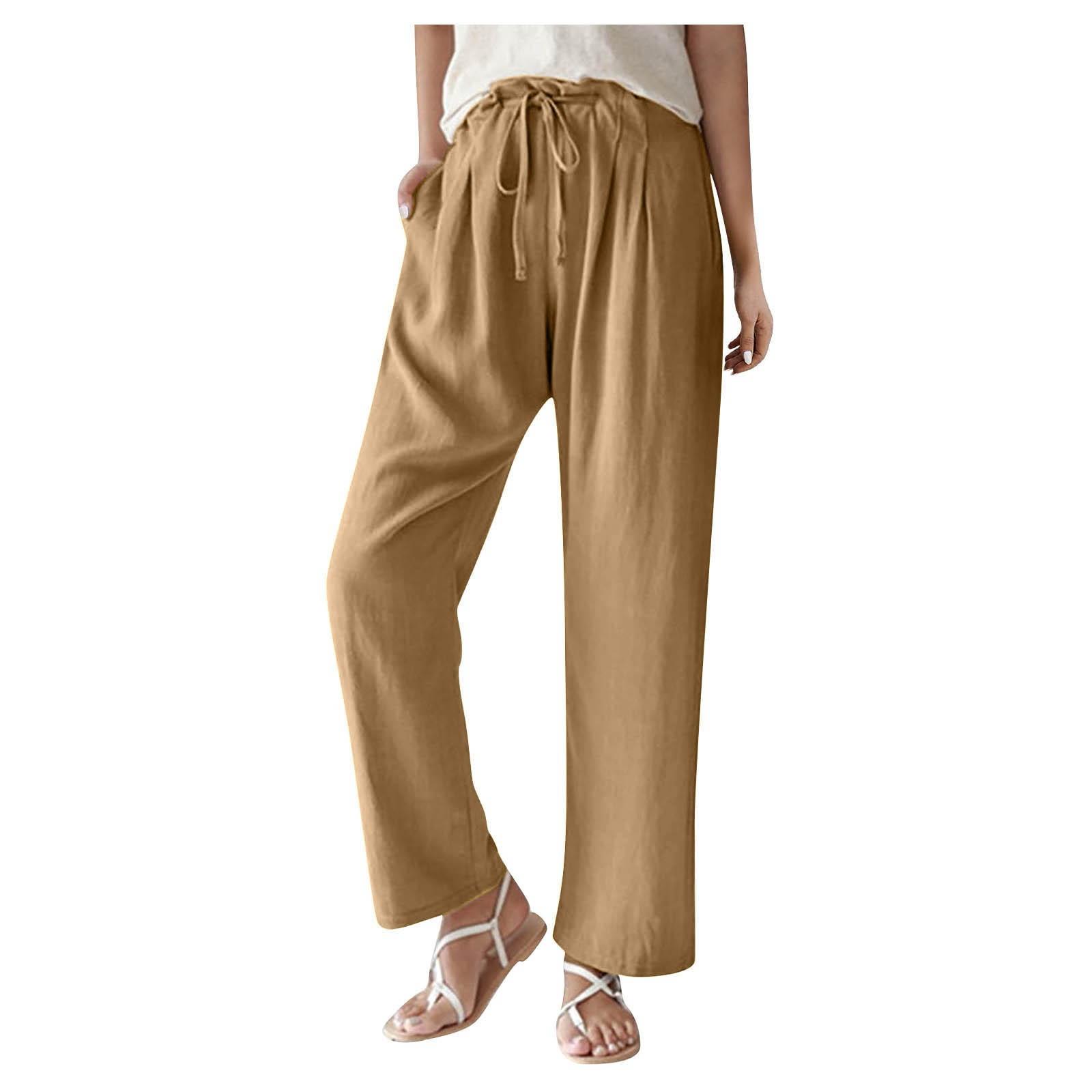 

Women s Summer Casual Wide Leg Tie Elastic Waist Pleated Front Pocket Color Wide Leg Dress Pants XXXL хакі