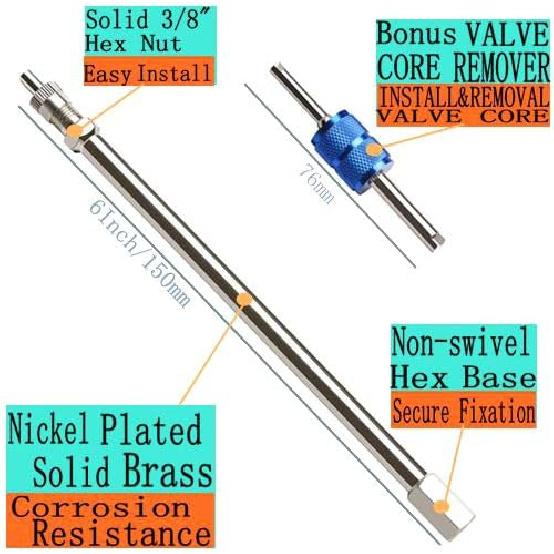 Aracey 6 Inch Dually Valve Stem Extenders,Set Of 2Pcs,Heavey Duty,150Mm Straight Metal Dual Wheel Valve Stem Extensions For Truck Tires, RV Tires,
