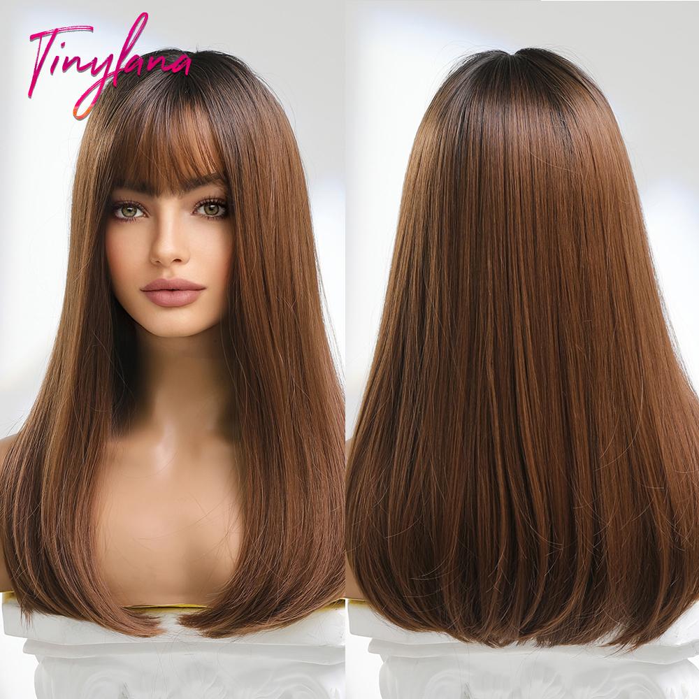 Long Straight Synthetic Wig with Bangs Dark Black Gray Hair Wigs for Women Cosplay Natural Hair Heat Resistant Layered Wigs