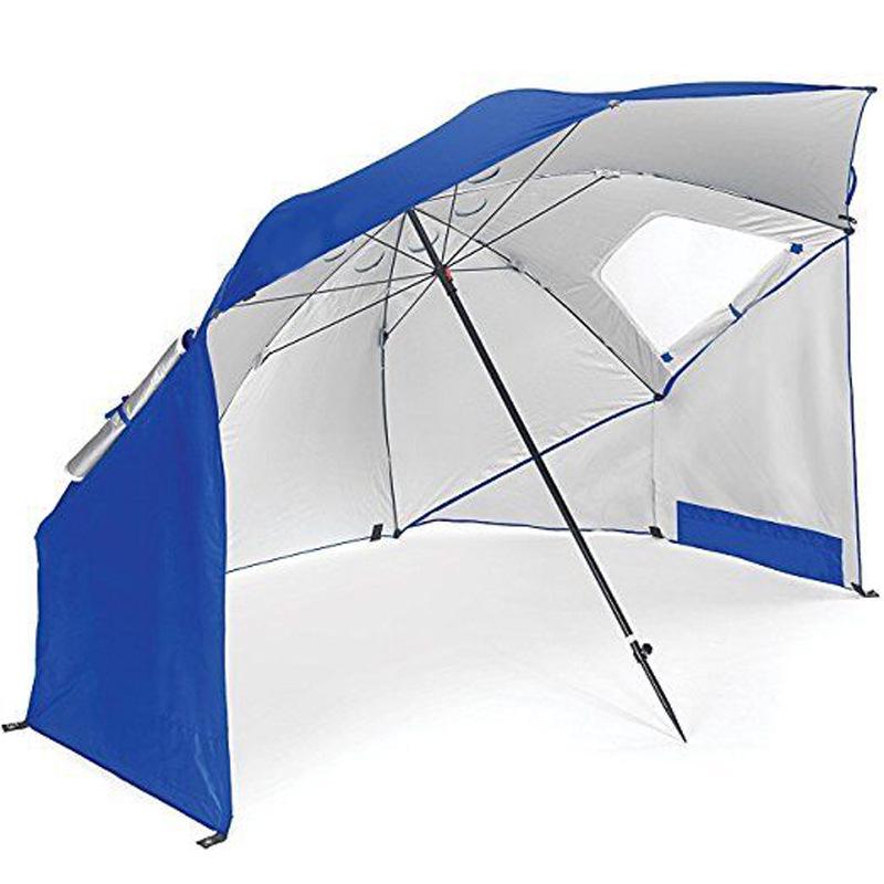 2.4m Dual-Use Outdoor Umbrella Tent with Mesh Window, Portable Beach & Fishing Shelter, Silver-Coated for Sun Protection