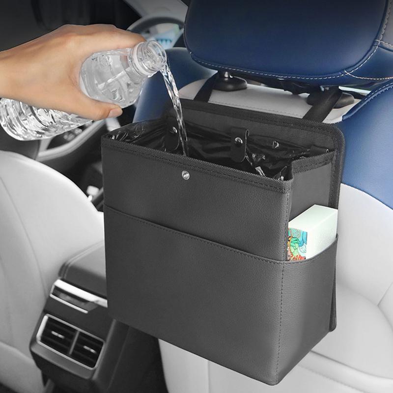 Automotive Garbage Cans Car Trash Bin Backseat Organizer Waste Basket Cup Holder Container Leather Storage Bag Tissue Box