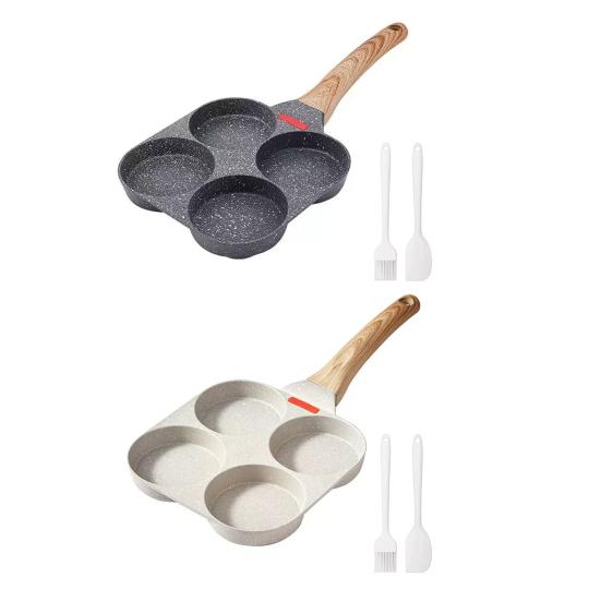 Pánev na smažení vajec s olejovým štětcem stěrkou Léčivý kámen Nepřilnavá pánev Design se 4 otvory Pánev na smažení vajec palačinek Rychlé zahřívání