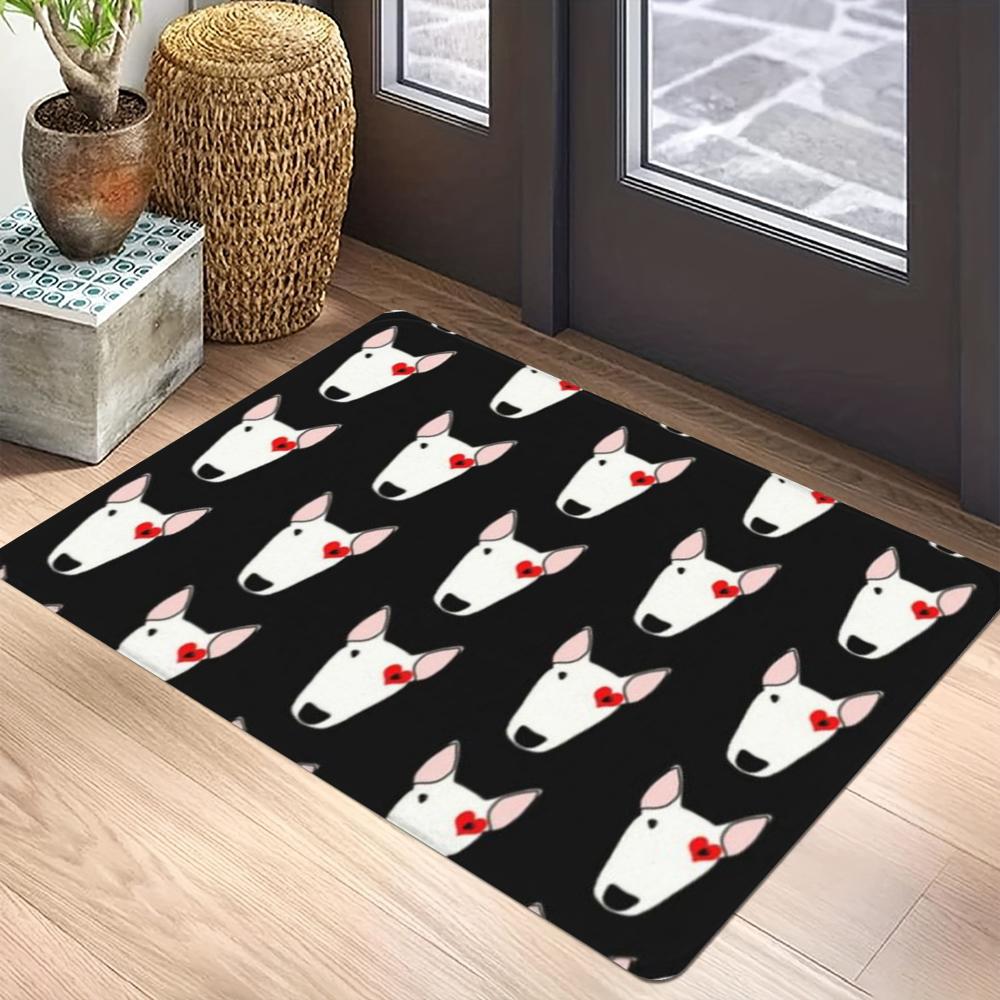 Bull Terrier Multi-color Heads Carpet Mat Anti-Slip Rubber Backing Rug for Pet Lover Home Decoration Bone Prints Fun Door Mat