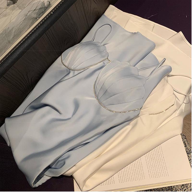 Twilight Waltz Bias-Cut Satin Dress with Lotus Leaf Hem