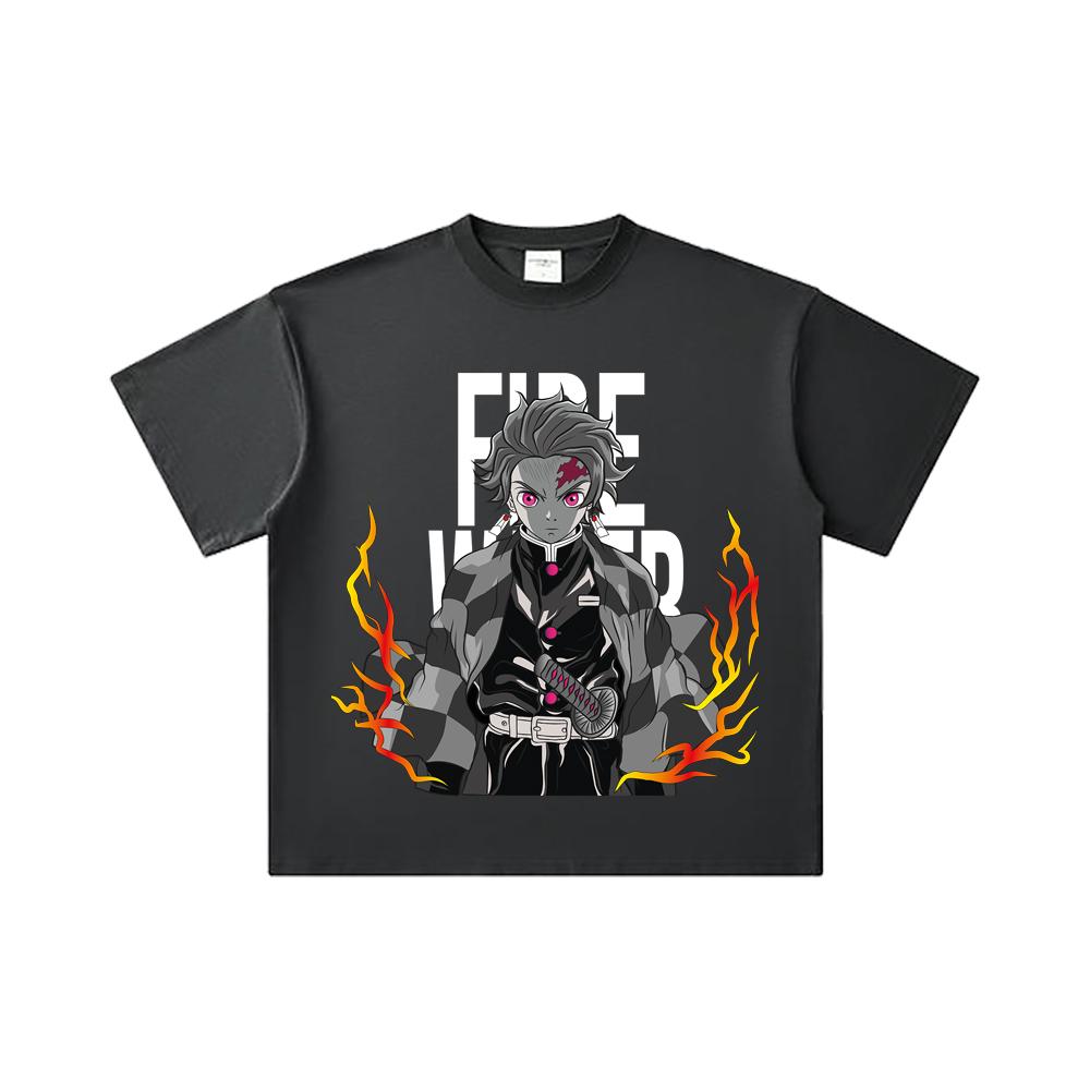 260 GSM Double Yarn 32 Count 100% Cotton Demon Slayer V116 Tanjiro Print Unisex Heavy Cotton T Shirt