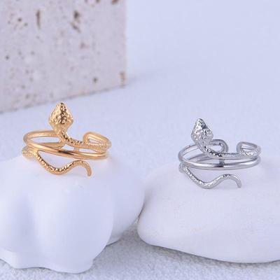 Punk Trendy and Cool Snake Shaped Open Ring Neutral Hip-hop Fashion Personality Index Finger Ring Cool Style and Temperament Ring