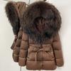 Herbst- und Winter-Locker geschnittene Schnür-Dicke Kapuzen-Daunenjacke Damen Retro Vielseitig Natürlicher Echter Fuchsfellkragen Jacke