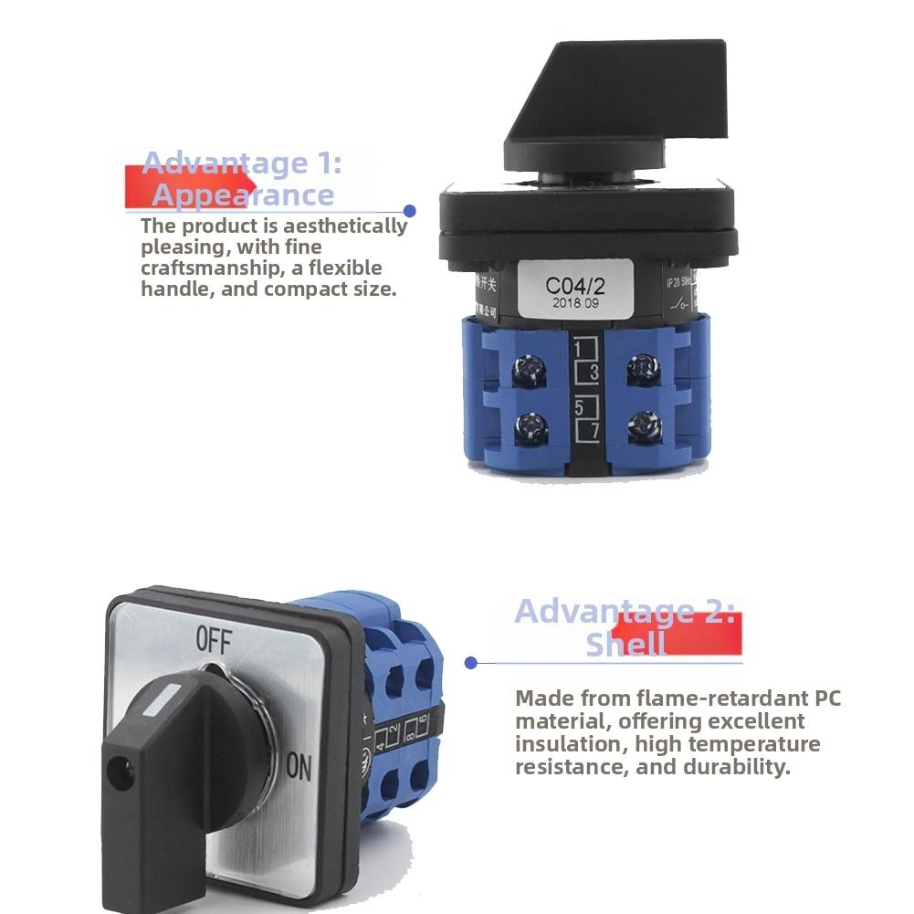 Rotary Cam Selector Changeover Switch 2 Positions 4 Terminals For LW26-20 Motor Control Plastics Black 48*48*30mm