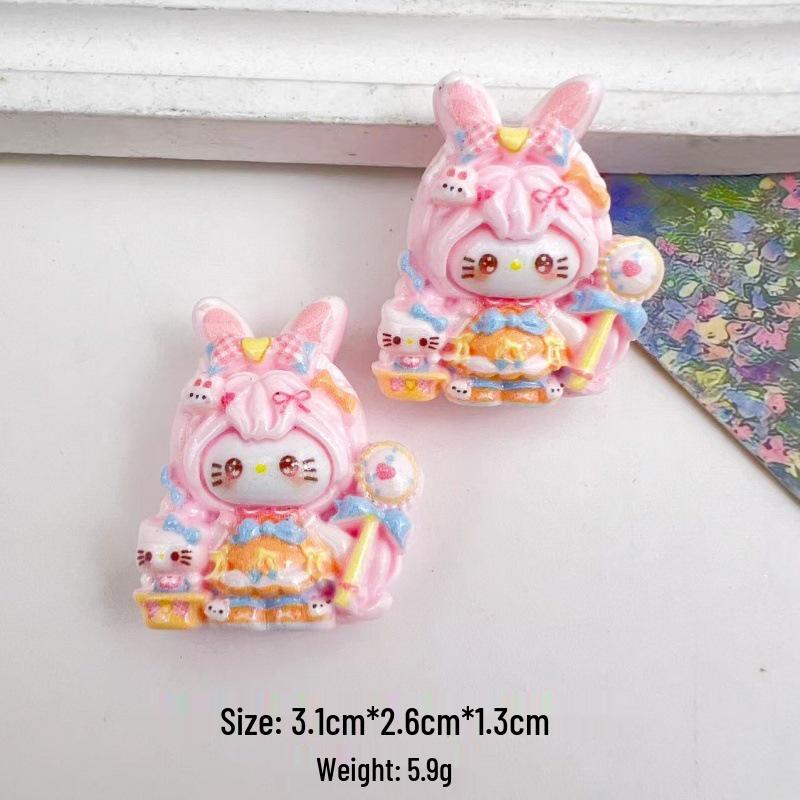 Cute Cartoon Bunny Ears & Cat Resin Accessories: Handmade DIY Ornaments for Hair, Keychains, and Pendants